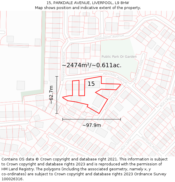 15, PARKDALE AVENUE, LIVERPOOL, L9 8HW: Plot and title map