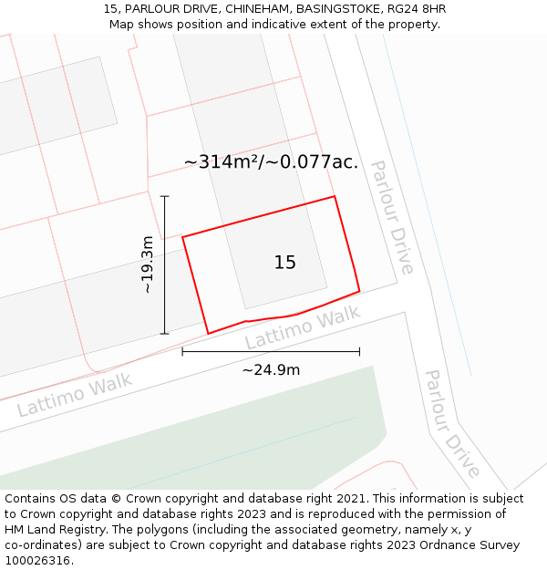 15, PARLOUR DRIVE, CHINEHAM, BASINGSTOKE, RG24 8HR: Plot and title map