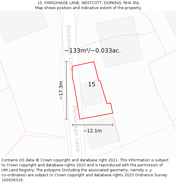 15, PARSONAGE LANE, WESTCOTT, DORKING, RH4 3NL: Plot and title map
