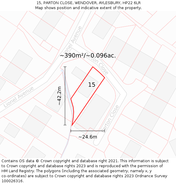 15, PARTON CLOSE, WENDOVER, AYLESBURY, HP22 6LR: Plot and title map