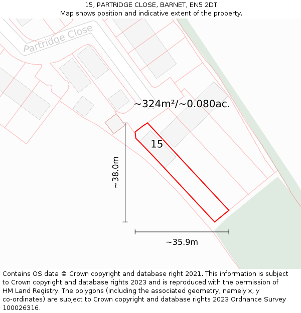 15, PARTRIDGE CLOSE, BARNET, EN5 2DT: Plot and title map