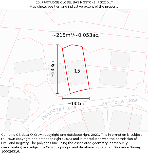 15, PARTRIDGE CLOSE, BASINGSTOKE, RG22 5UT: Plot and title map