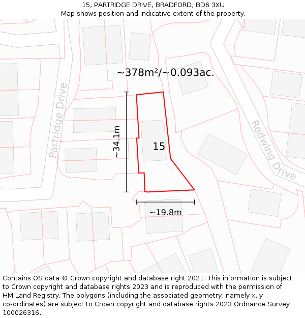 15, PARTRIDGE DRIVE, BRADFORD, BD6 3XU: Plot and title map