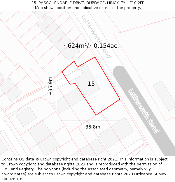 15, PASSCHENDAELE DRIVE, BURBAGE, HINCKLEY, LE10 2FP: Plot and title map