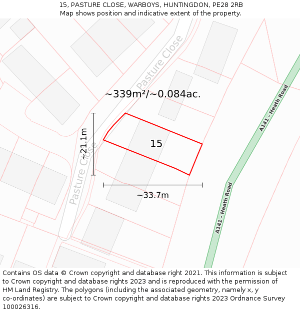 15, PASTURE CLOSE, WARBOYS, HUNTINGDON, PE28 2RB: Plot and title map