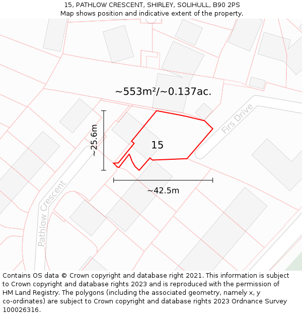 15, PATHLOW CRESCENT, SHIRLEY, SOLIHULL, B90 2PS: Plot and title map