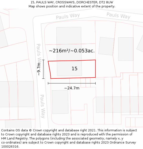 15, PAULS WAY, CROSSWAYS, DORCHESTER, DT2 8UW: Plot and title map