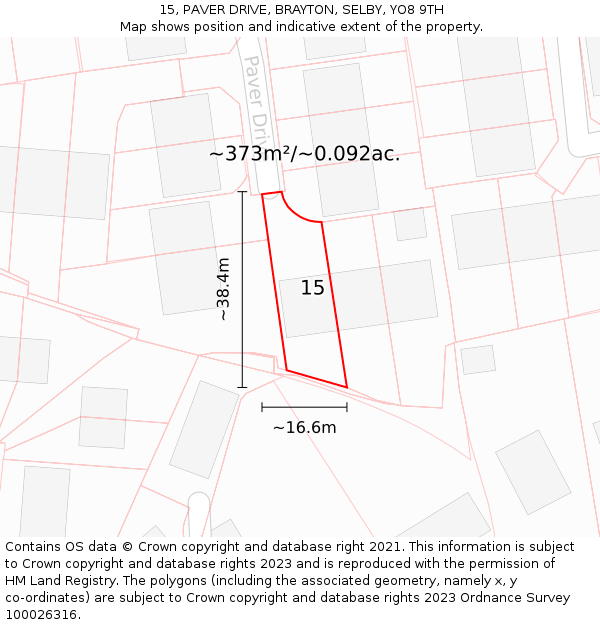 15, PAVER DRIVE, BRAYTON, SELBY, YO8 9TH: Plot and title map