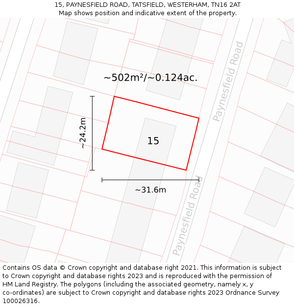 15, PAYNESFIELD ROAD, TATSFIELD, WESTERHAM, TN16 2AT: Plot and title map