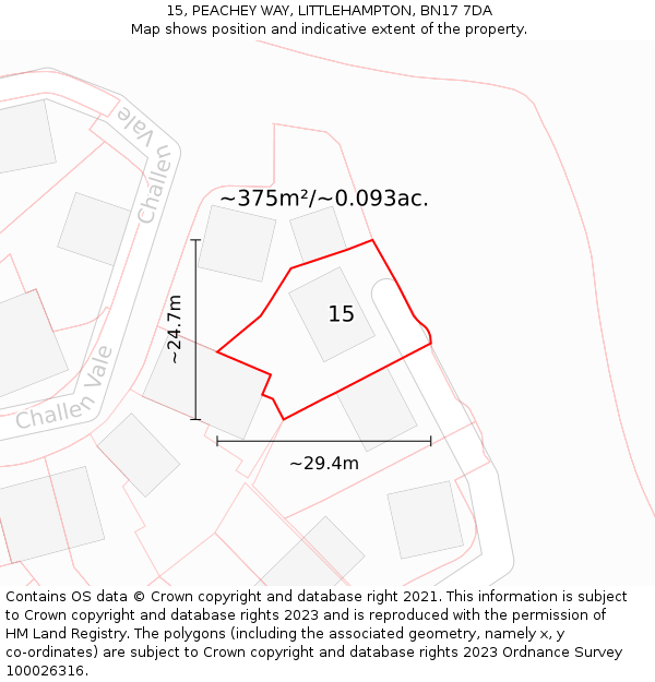 15, PEACHEY WAY, LITTLEHAMPTON, BN17 7DA: Plot and title map