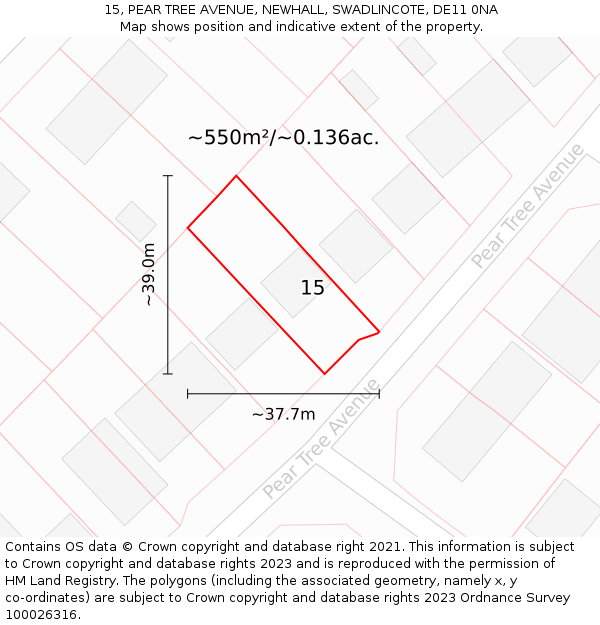 15, PEAR TREE AVENUE, NEWHALL, SWADLINCOTE, DE11 0NA: Plot and title map