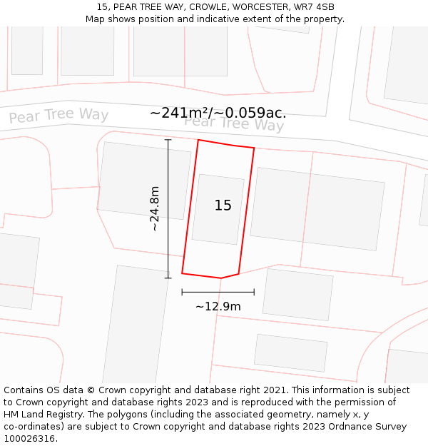 15, PEAR TREE WAY, CROWLE, WORCESTER, WR7 4SB: Plot and title map