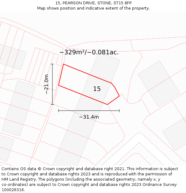 15, PEARSON DRIVE, STONE, ST15 8FP: Plot and title map