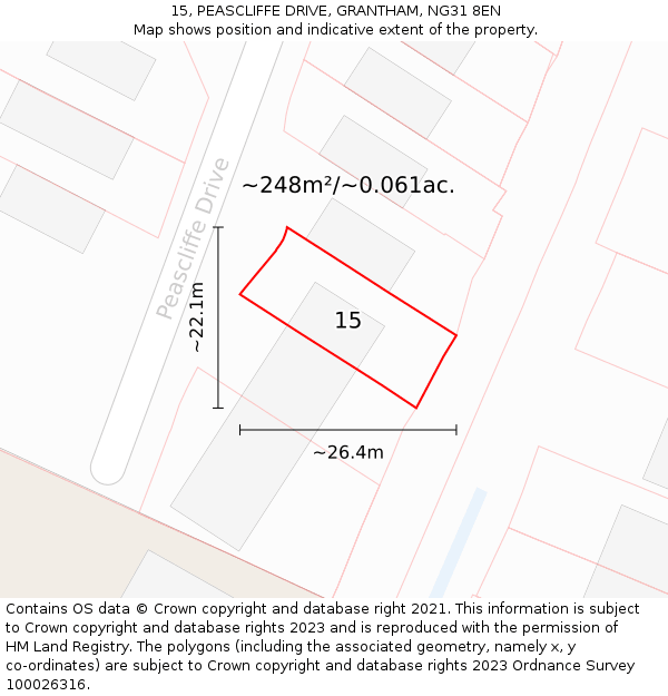 15, PEASCLIFFE DRIVE, GRANTHAM, NG31 8EN: Plot and title map