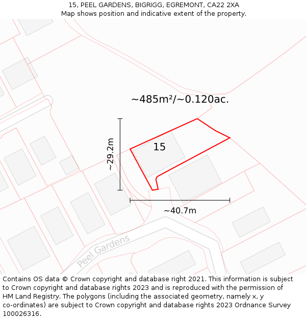 15, PEEL GARDENS, BIGRIGG, EGREMONT, CA22 2XA: Plot and title map