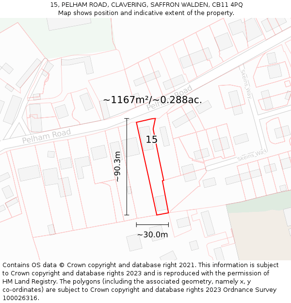 15, PELHAM ROAD, CLAVERING, SAFFRON WALDEN, CB11 4PQ: Plot and title map