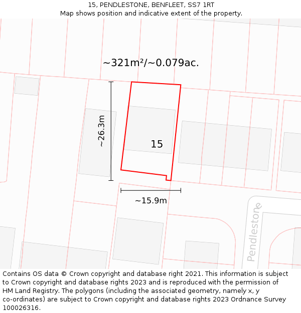 15, PENDLESTONE, BENFLEET, SS7 1RT: Plot and title map