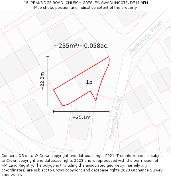 15, PENKRIDGE ROAD, CHURCH GRESLEY, SWADLINCOTE, DE11 9FH: Plot and title map
