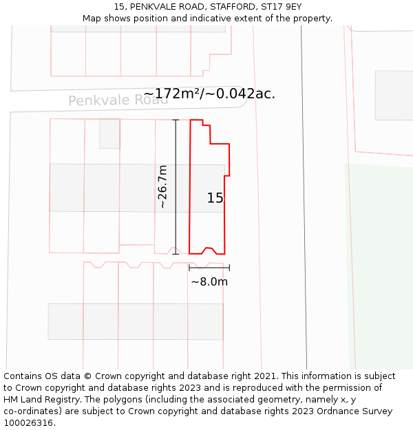 15, PENKVALE ROAD, STAFFORD, ST17 9EY: Plot and title map