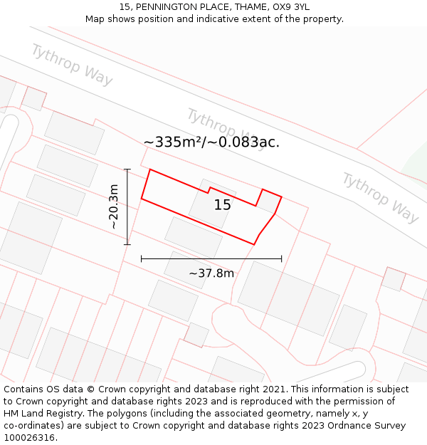 15, PENNINGTON PLACE, THAME, OX9 3YL: Plot and title map
