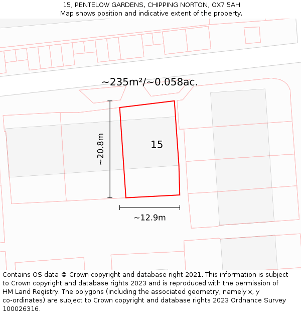 15, PENTELOW GARDENS, CHIPPING NORTON, OX7 5AH: Plot and title map