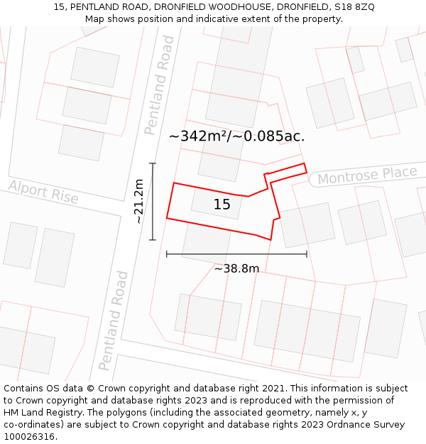 15, PENTLAND ROAD, DRONFIELD WOODHOUSE, DRONFIELD, S18 8ZQ: Plot and title map