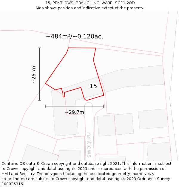 15, PENTLOWS, BRAUGHING, WARE, SG11 2QD: Plot and title map