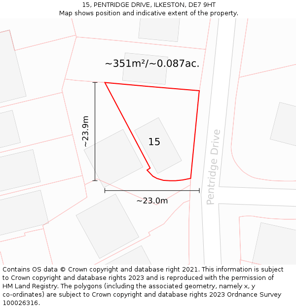 15, PENTRIDGE DRIVE, ILKESTON, DE7 9HT: Plot and title map