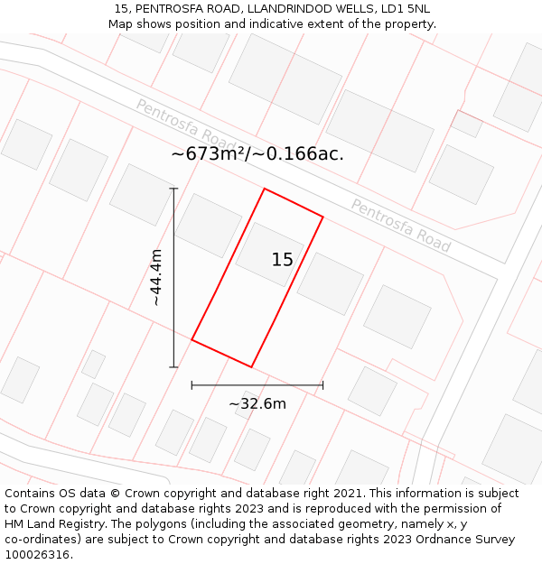 15, PENTROSFA ROAD, LLANDRINDOD WELLS, LD1 5NL: Plot and title map