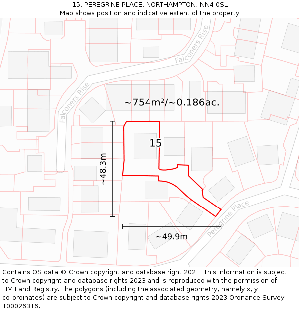 15, PEREGRINE PLACE, NORTHAMPTON, NN4 0SL: Plot and title map
