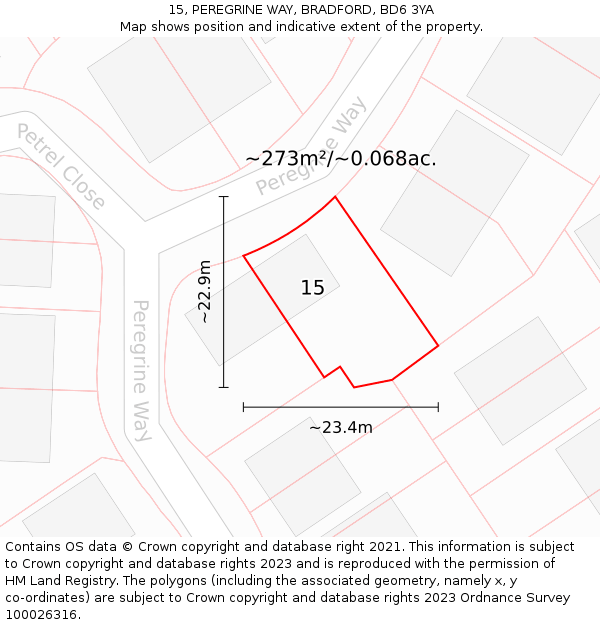 15, PEREGRINE WAY, BRADFORD, BD6 3YA: Plot and title map