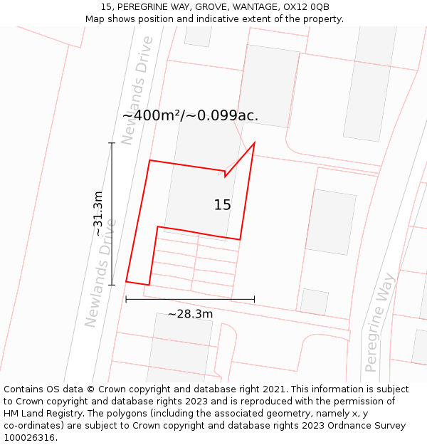 15, PEREGRINE WAY, GROVE, WANTAGE, OX12 0QB: Plot and title map