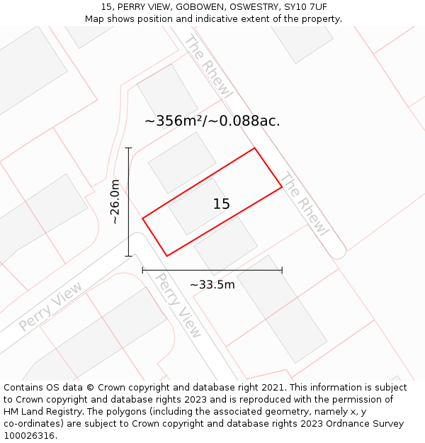 15, PERRY VIEW, GOBOWEN, OSWESTRY, SY10 7UF: Plot and title map