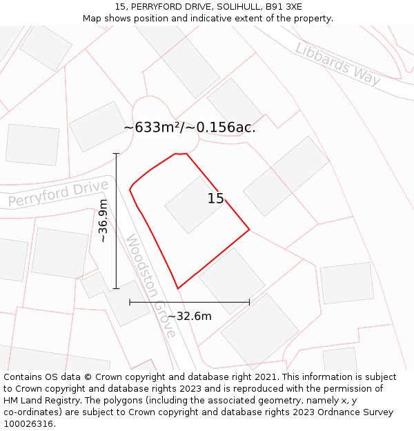 15, PERRYFORD DRIVE, SOLIHULL, B91 3XE: Plot and title map