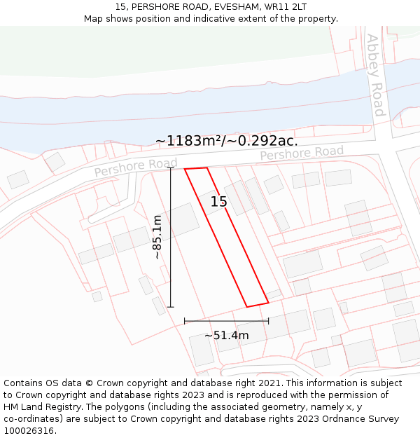 15, PERSHORE ROAD, EVESHAM, WR11 2LT: Plot and title map