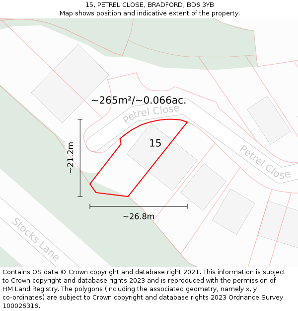 15, PETREL CLOSE, BRADFORD, BD6 3YB: Plot and title map