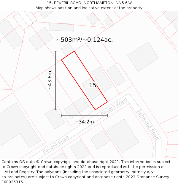 15, PEVERIL ROAD, NORTHAMPTON, NN5 6JW: Plot and title map