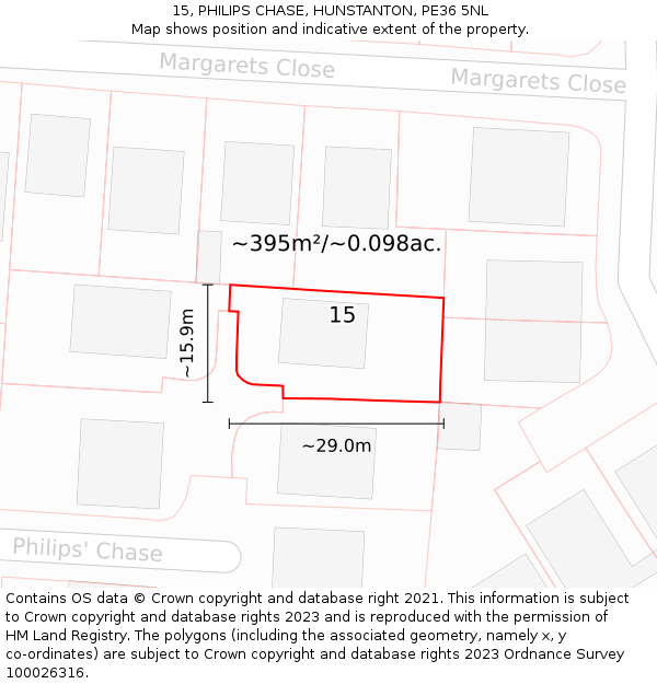 15, PHILIPS CHASE, HUNSTANTON, PE36 5NL: Plot and title map