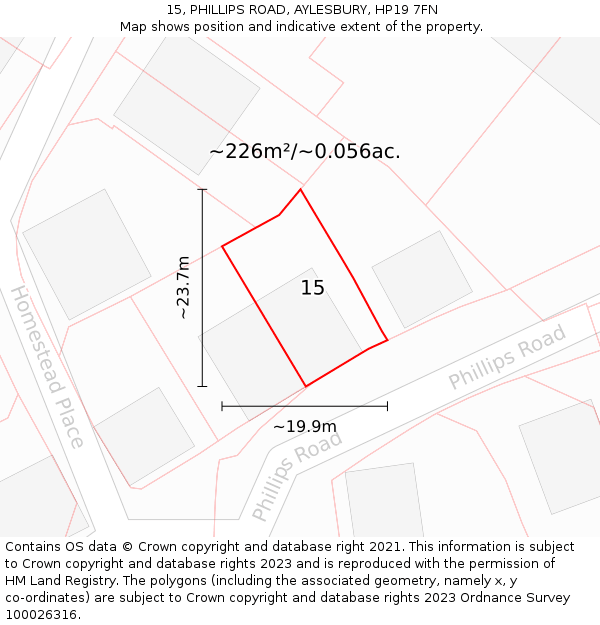 15, PHILLIPS ROAD, AYLESBURY, HP19 7FN: Plot and title map