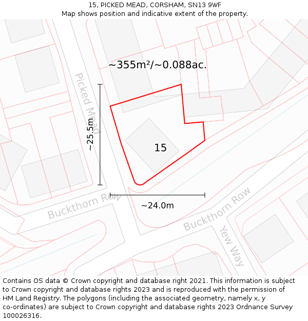 15, PICKED MEAD, CORSHAM, SN13 9WF: Plot and title map