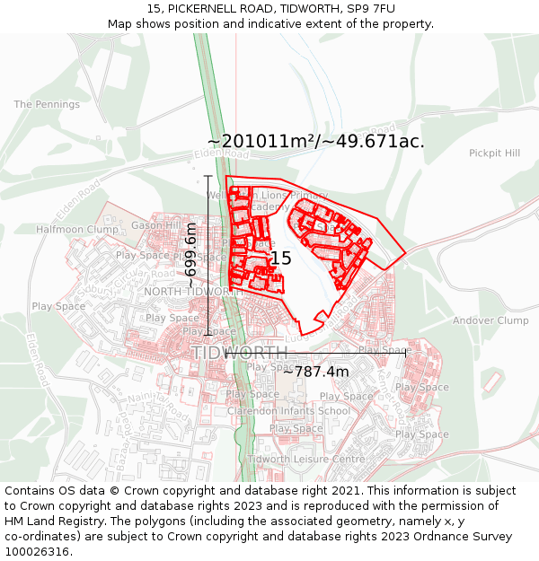 15, PICKERNELL ROAD, TIDWORTH, SP9 7FU: Plot and title map