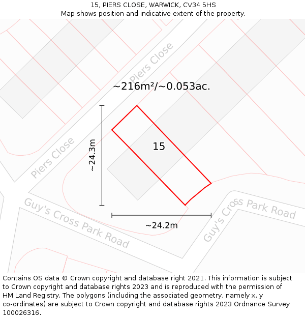 15, PIERS CLOSE, WARWICK, CV34 5HS: Plot and title map