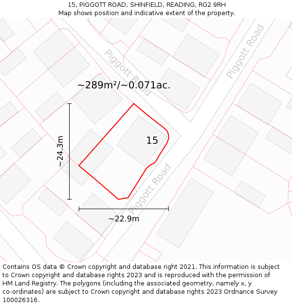 15, PIGGOTT ROAD, SHINFIELD, READING, RG2 9RH: Plot and title map