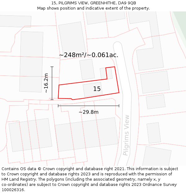 15, PILGRIMS VIEW, GREENHITHE, DA9 9QB: Plot and title map