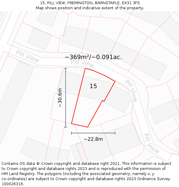 15, PILL VIEW, FREMINGTON, BARNSTAPLE, EX31 3FS: Plot and title map