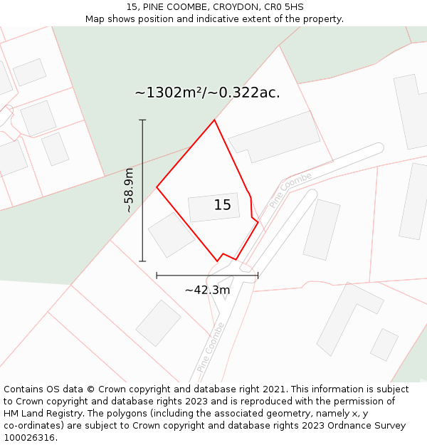 15, PINE COOMBE, CROYDON, CR0 5HS: Plot and title map