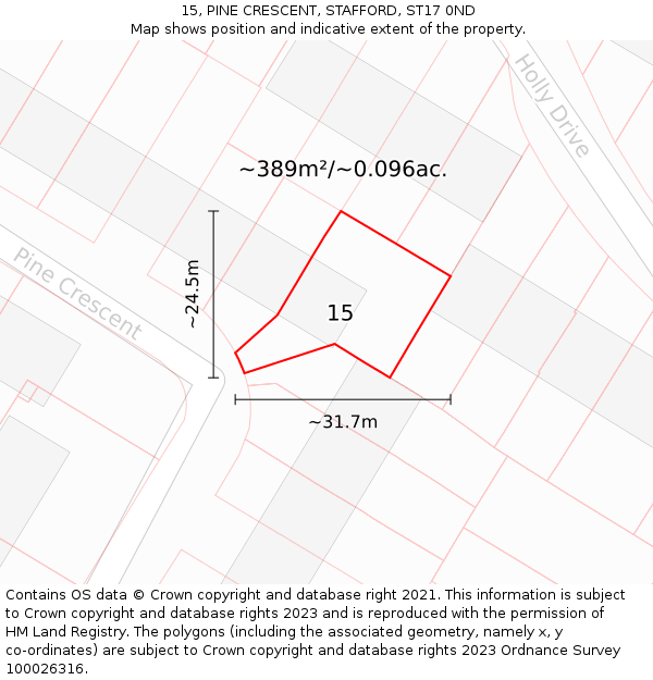 15, PINE CRESCENT, STAFFORD, ST17 0ND: Plot and title map