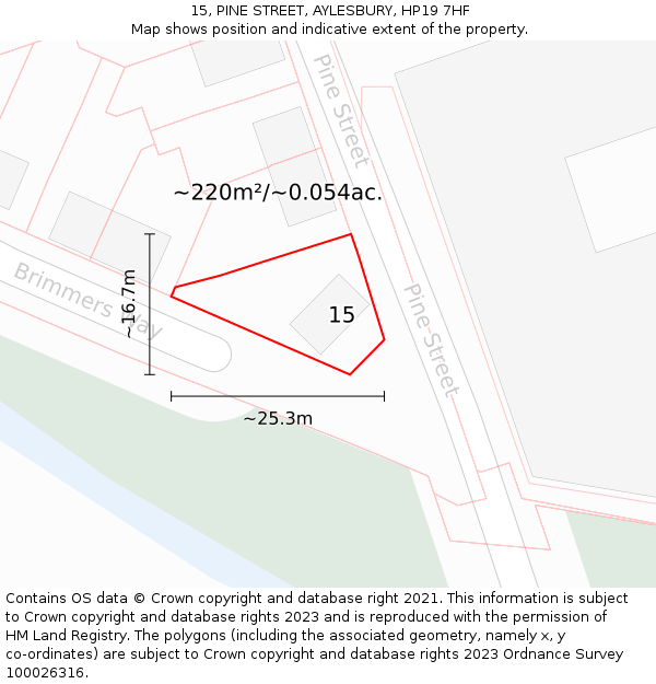 15, PINE STREET, AYLESBURY, HP19 7HF: Plot and title map