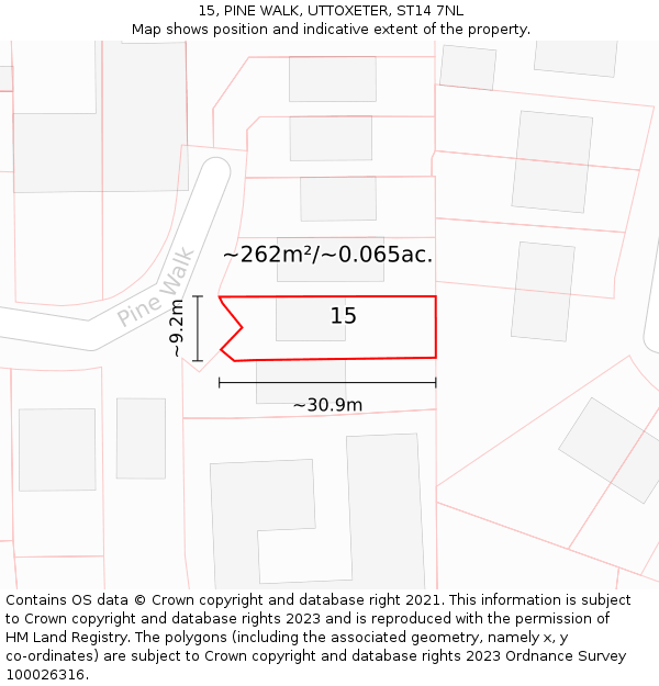 15, PINE WALK, UTTOXETER, ST14 7NL: Plot and title map