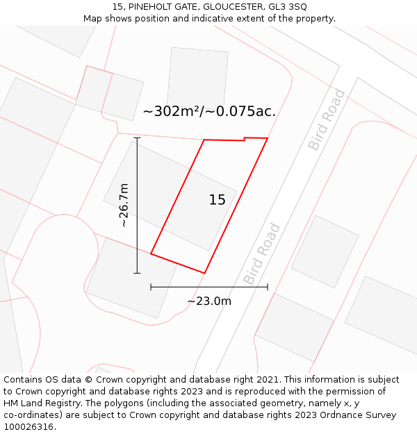 15, PINEHOLT GATE, GLOUCESTER, GL3 3SQ: Plot and title map